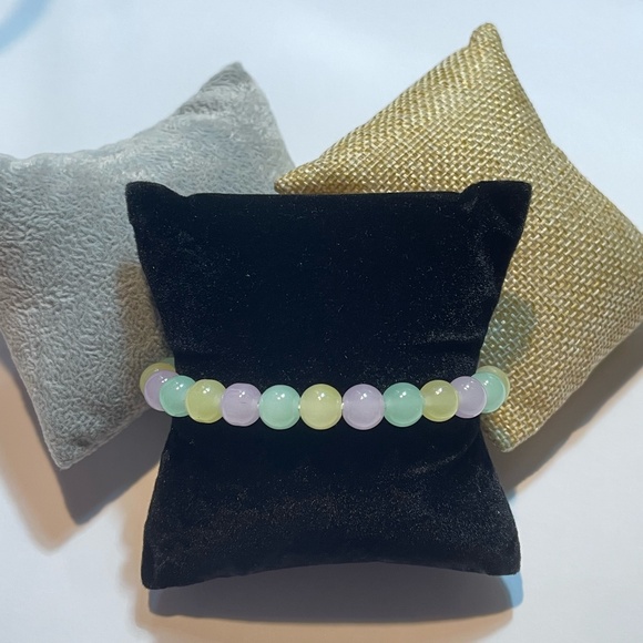 Handmade Glass Bead Stretch Bracelet - Pastel Colors - Picture 1 of 3